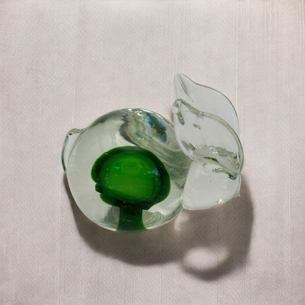 Vintage Studio Crafted Glass Rabbit Figurine Clear w/ Green Center 4"
